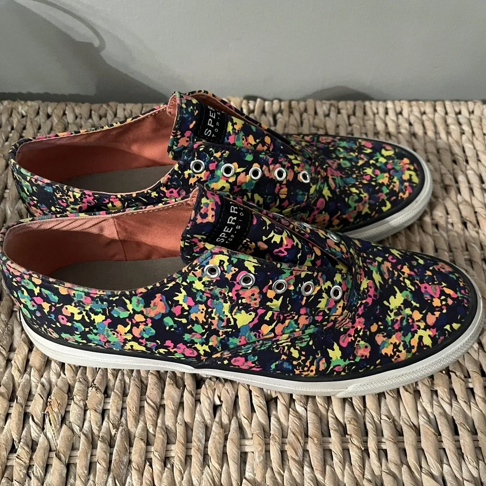 Sperry Top-Sider Cameron Neon Canvas print Boat Slip On Shoes Women's Size 8.5‎